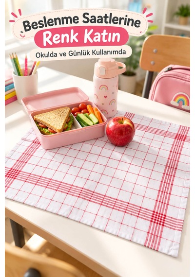 5'li Okul Beslenme Örtüsü Çizgili 40x60 Cm Yıkanabilir Kırmızı