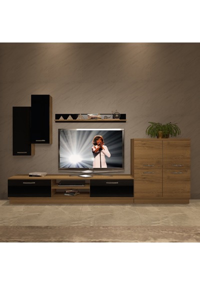 Decoraktiv Eko 6b Mdf Dvd Tv Ünitesi Tv Sehpası - Pera Siyah Meşe - Siyah