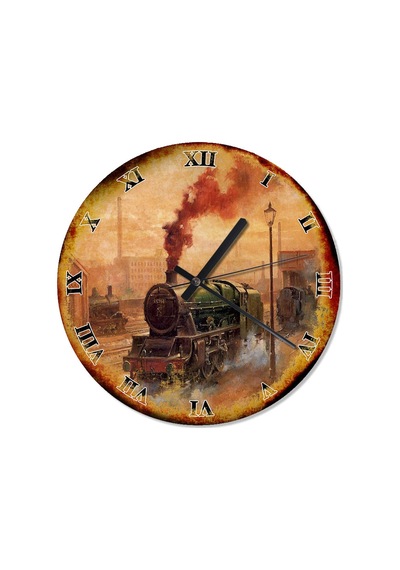 Eski Zeminde Nostaljik Yeşil Renkli Lokomotif Duvar Saati Çok Renkli