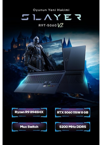Game Garaj Slayer R9T-5060 V2-C3 R9-8945HX 64 GB 2 TB SSD 8 GB RTX5060 16" Free Dos Dizüstü Bilgisayar