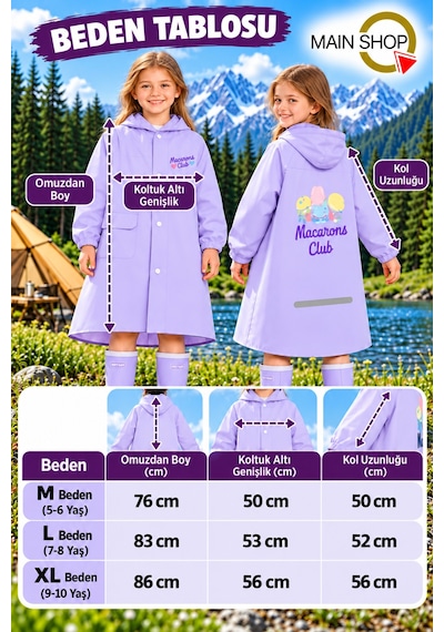 Mainshop Şeffaf Siperlikli Çıtçıtlı Ve Fermuarlı Taşıma Çantalı 4 Renk Çocuk Yağmurluk Mor