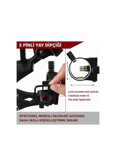 5 Pin Fiber Optik Led Işıklı Okçuluk Yay Nişangahı