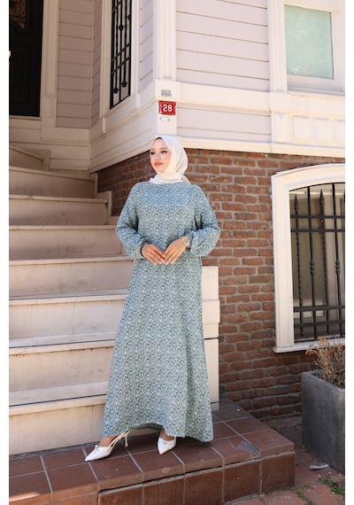 Nevayla Moda Çiçek Desenli Viskon Elbise - Açık Mavi / E0128 Açık Mavi