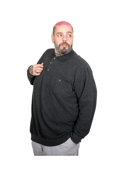 Mode Xl Büyük Beden Erkek Cepli Selanik Polo Sweatshirt 20441 Antrasıt Antrasit