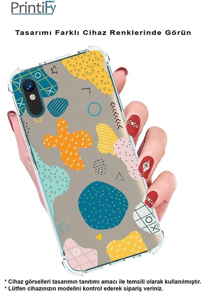 Samsung Galaxy M35 İle Uyumlu Geometrik Şekiller Baskılı Şeffaf Köşe Korumalı Antişok Kılıf