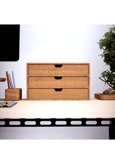 Desna Üç Katlı Üç Çekmeceli Mini Dolap 34 Cm Uzunluk X 12.1 Cm Genişlik X 20 Cm Woodsaka Doğal Ahşap