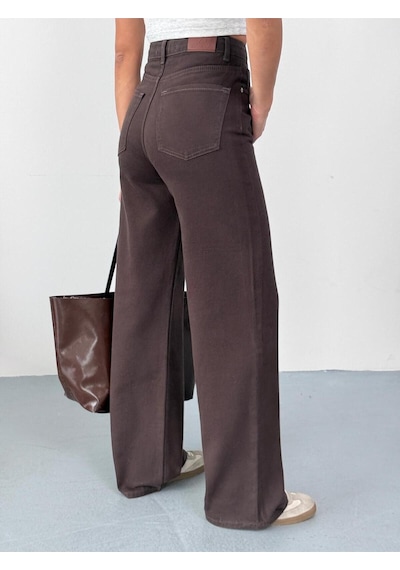 Kadın Kahverengi Wide-leg Jean Yüksek Bel Geniş Paça Kot Pantolon Kahverengi