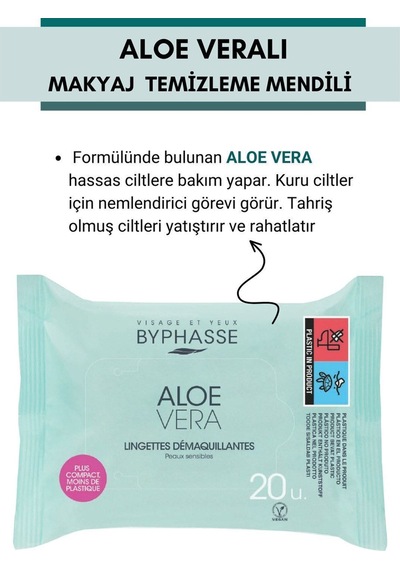 Byphasse Aloe Veralı Makyaj Temizleme Mendili Hassas Ciltler 20'li