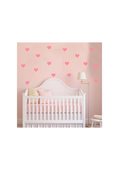 5cm Ebadında Kalp Duvar Sticker Seti - 125 Adet Bebe Pembe