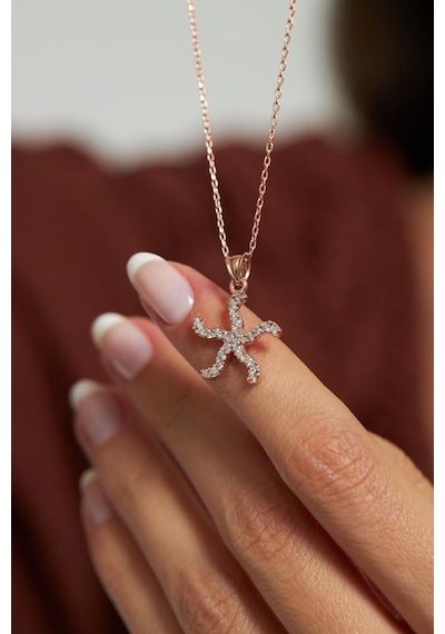 Roza Silver Zirkon Taşlı Rose Deniz Yıldızı Gümüş Kolye Rn10089