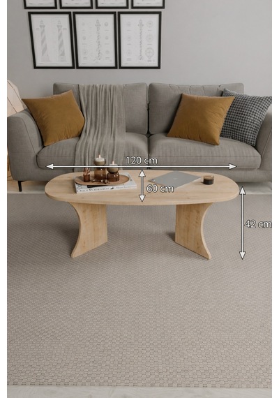 Oval Orta Sehpa Geniş Yüzeyli, Stabil Ayaklı Modern Salon Sehpası Safir Meşe