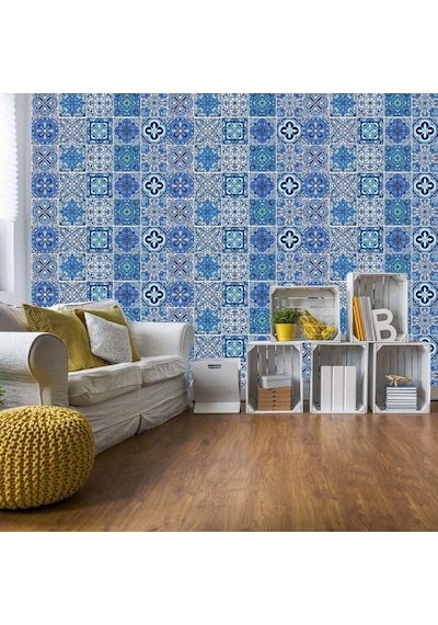 Kendinden Yapışkanlı Mavilim Desenli Pvc Karo 10x10 Cm 5 Li Paket