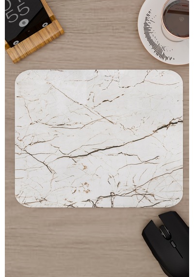 Beyaz Mermer Kaymaz Dikişli Kauçuk Oyuncu Mousepad V5 - 22x18 Gaming Mouse Pad Fare Altlığı