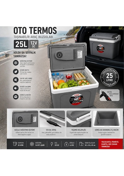 25 Litre 12v Oto Buzdolabı Termos- Portatif, Elektrikli, Oto Şarj Kablolu 1050 Thermoelectric Cooler 12v. -444