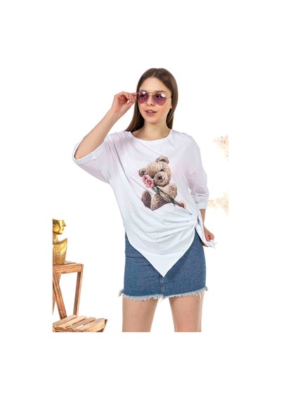 Kadın Oversize Bear Baskılı Tshirt (534304769)