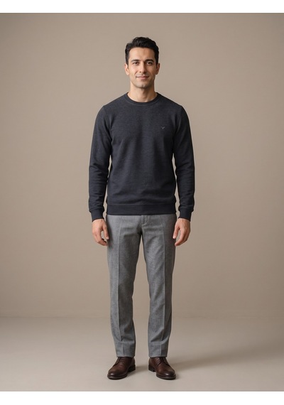 Maccali Erkek Antrasit Selanik Bisiklet Yaka Sweatshirt