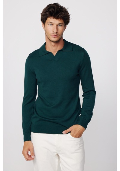 Tudors Slim Fit Dar Kesim Polo V Yaka Yeşil Erkek Kazak-28629-yeşil Yeşil