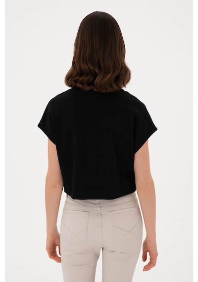 U.S. Polo Assn. Kadın Siyah Crop Bisiklet Yaka Tişört 50305682-VR046