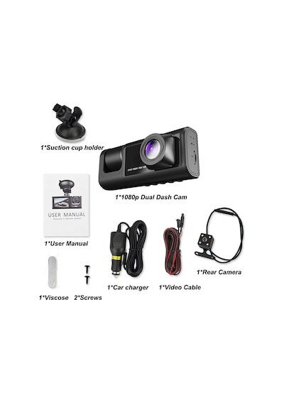 Daytona A98 Balckbox Dvr Wifi Full Hd 1080p 3 Kameralı Araç İçi Güvenlik Kamerası + Park Modu Kablosu Ön-arka-i