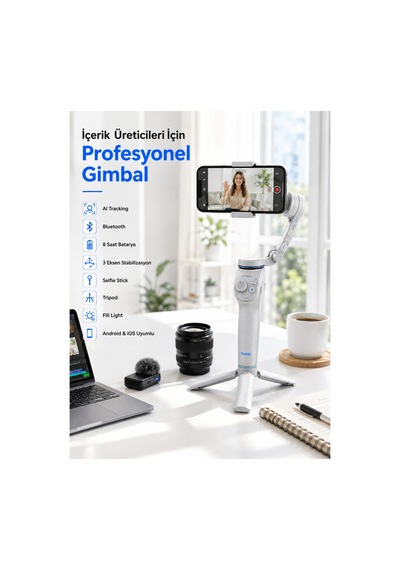 Akıllı Telefon Gimbal Sabitleyici 360 Takip Özellikli Profesyonel Video Çekim Stabilizeri Renkli