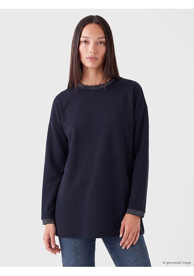 Lcw Everyday Lacivert Soft Touch Oversize Kadın Sweatshirt Tunik