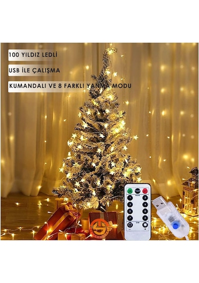 Technosmart 100 Yıldız Ledli 10mt. Kumandalı Usbli 8 Modlu Dekoratif Şerit Led Işık Yılbaşı Süsleme
