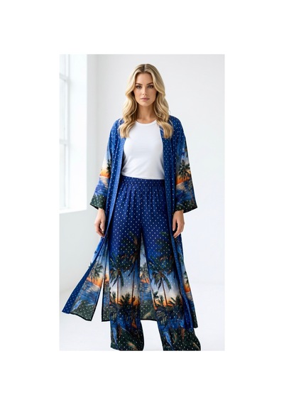 Lila Mare Kimono Takım, Pantolon Ve Kimono Lacivert Lacivert