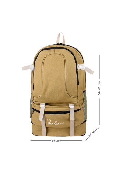 Galb Leather Seyahat Gunluk Outdoor Bel Ve Omuz Destekli Cift Suluklu Laptop Bolmeli Dagci Sirt Cantasi Bej