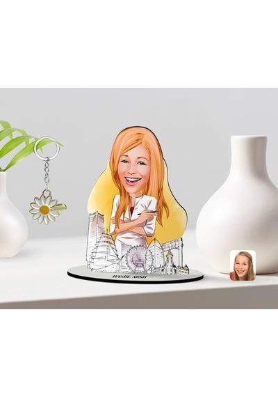 Kişiye Özel Kadın Mimar Karikatürlü 3D Ahşap Biblo Ve Isimli Gold
