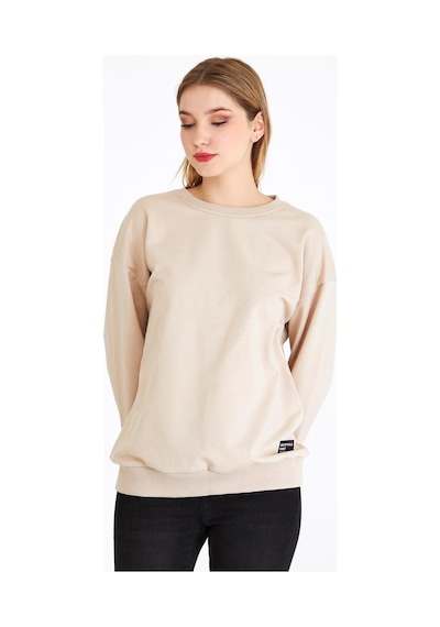 Comeor Kadın Bej Basic Bisiklet Yaka Regular Fit Rahat Sweatshirt 001