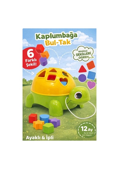 Kaplumbağa Bul-tak Oyuncak 6 Şekilli Tekerlekli & İpli Eğitici Oyuncak Çocuk Oyuncağı 12 Ay+