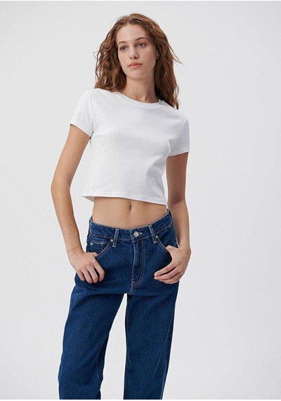 Mavi Kadın Yuvarlak Yaka Basıc Tişört Beyaz 1600814-620 Beyaz