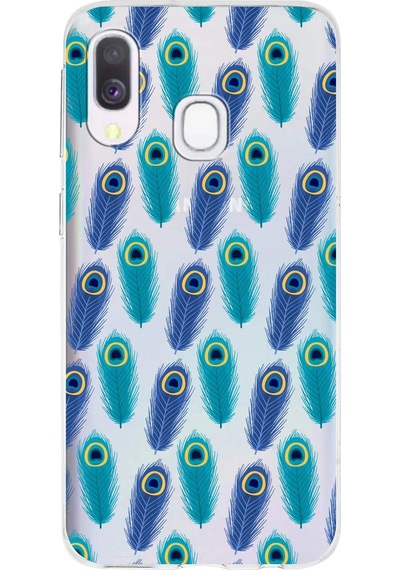 Samsung Galaxy A40 İle Uyumlu 1mm Slim Fit Nazar Boncuğu 4 Baskılı Şeffaf Kılıf Şeffaf
