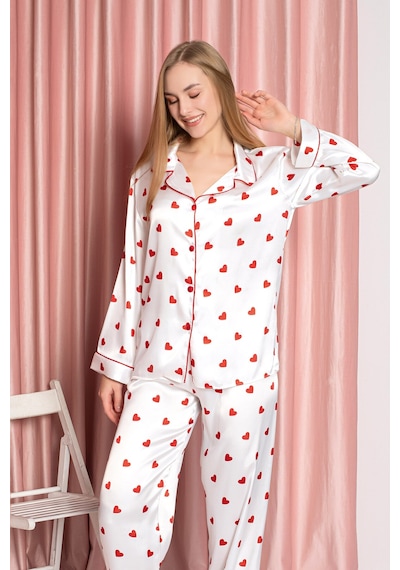 Nbb Kadın Ekru Kalpli Saten Pijama Takımı ekru