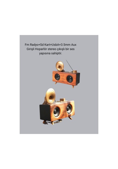Gramafon Hoparlör Çift Stereo Sesli Fm Radyo Destekli