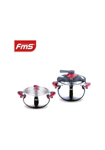 Fms Venüs İkiz 5 + 7 Litre Güveç Düdüklü Tencere Seti + Cam Kapak Kırmızı 3029 Kırmızı