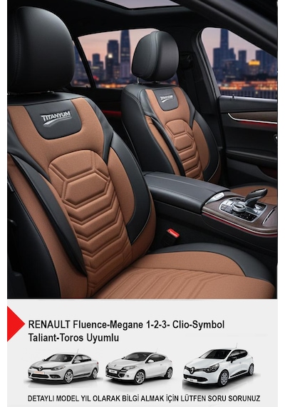 Titanyum Serisi Lüks Keten Oto Koltuk Kılıfı Renault Fluence-megan1-2-3-clio Uyumlu Taba
