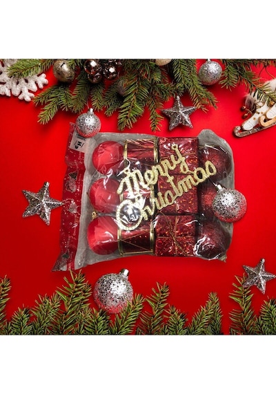 13 Parça Noel Çam Ağacı Süsleme Chrismistmas Yeni Yıl Yılbaşı Noel Çam Ağacı Süsü Lüx 13 Parça 1 Trompet Çanı Kırmızı