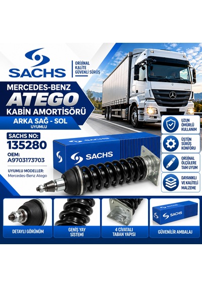 Mercedes Atego Arka Sol Kabin Amortisörü Sachs 135280 A9703173703 Euro 3 Euro 4 Euro 5