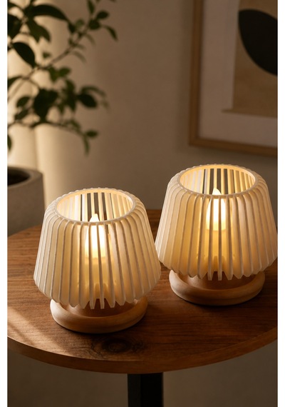 Dekoratif Led Tealight Mumluk Masaüstü Aydınlatma 2 Adet Bej - 881986858