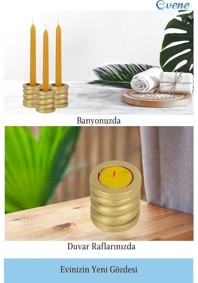 Mumluk Şamdan Tealight Ve İnce Mum Uyumlu Spiral Model - Altın