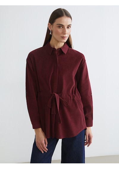 Lcwaıkıkı Classic Bordo Beli Kuşaklı Kadın Kadife Gömlek Tunik