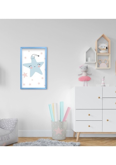 Bk Home Sevimli Yıldız Tasarımlı Dekoratif Mavi Ahşap Çerçeveli Ç (551087465)