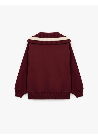 Koton Yarım Fermuarlı Pamuklu Bordo Kadın Sweatshirt 6wal10156ık Bordo