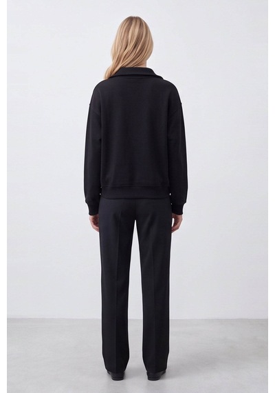 Fashion Friends Yakası Fermuarlı Siyah Kadın Sweatshirt 26k0166k1