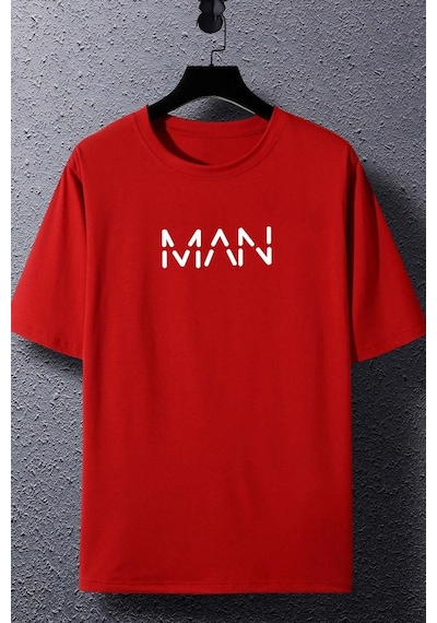 Unisex Man Baskılı T-shirt Kırmızı