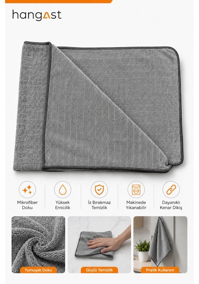 Premium Mikrofiber Temizlik Bezi 50x70 Cm İz Bırakmayan Çok Amaçlı Cam, Araç, Mutfak, Banyo, Ekran Temizlik Bezi Gri Diğer