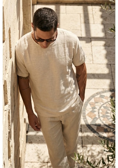 Combattente Exclusive Products Kısa Kol Oversize Müslin Erkek Tshirt - 2026 Erkek Tişört Kreasyonu Ekru