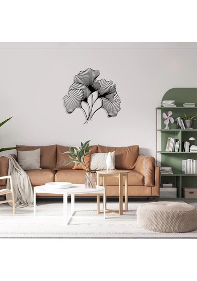 Ginkgo Bilbao Yaprağı Metal Tablo Siyah
