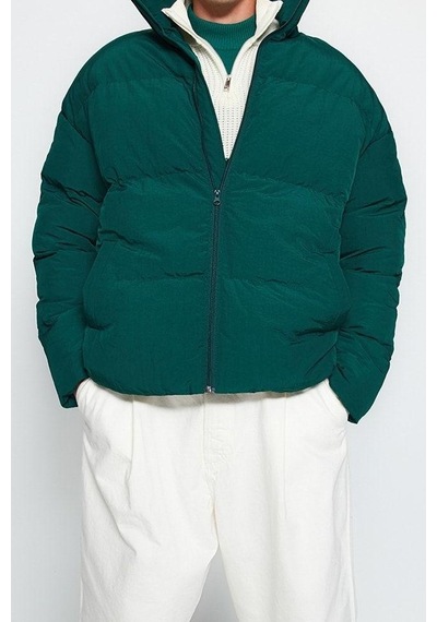 Ersefa Tasarım Düz Astarlı Yaka Standart Bol Dik Unisex Oversize Fit Dik Yeşil